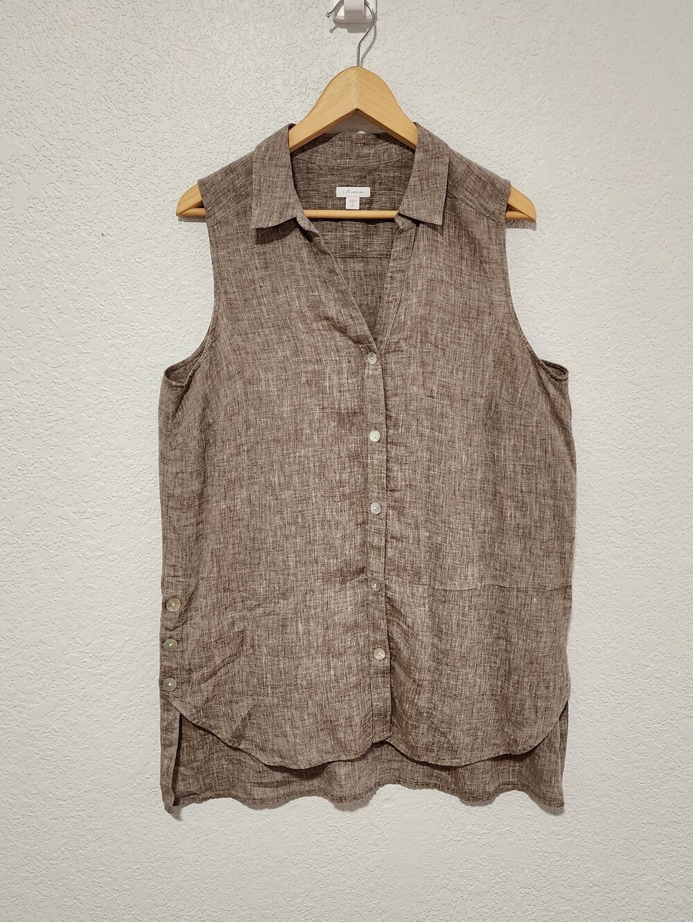 J Jill Love Linen Sleeveless Button Down Top 100% Linen Large